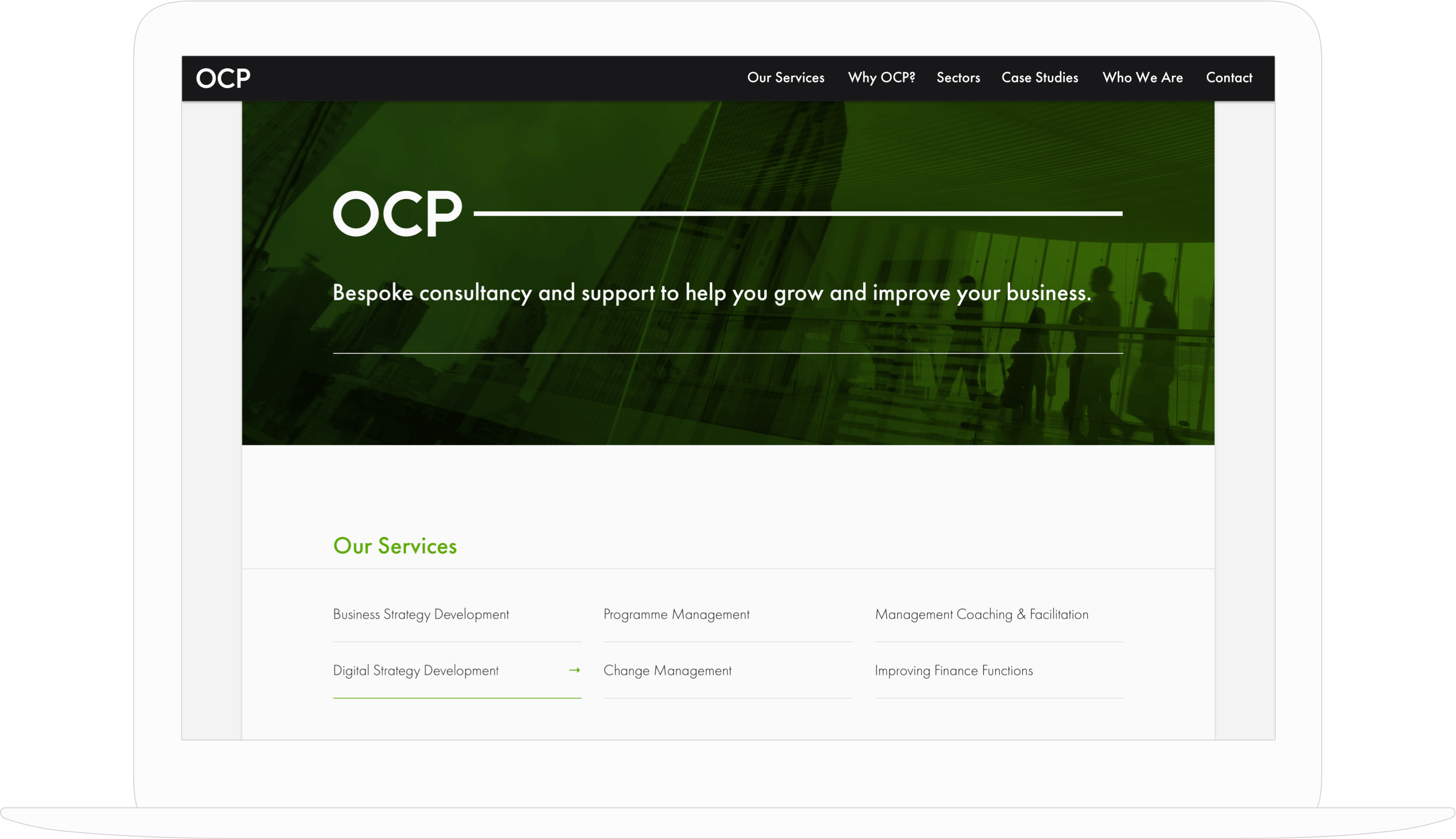 OCP website on a laptop